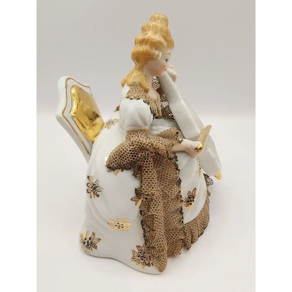 Vintage Porcelain Lace Lady Figurine Playing Cello Numbered 23/77 5.5 inches